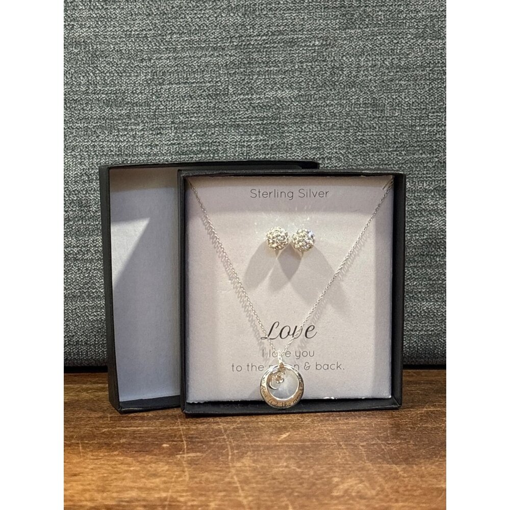 Sterling Silver "Love You To The Moon & Back" Necklace & Earrings Set